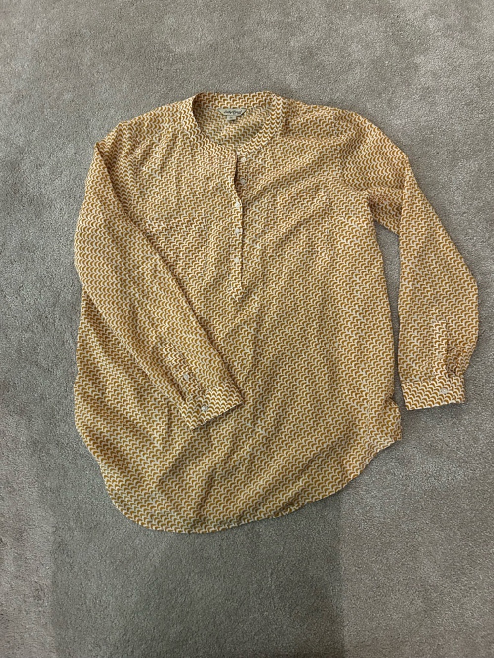 Lucky Brand Women's Mustard and Cream Patterned Henley Blouse
